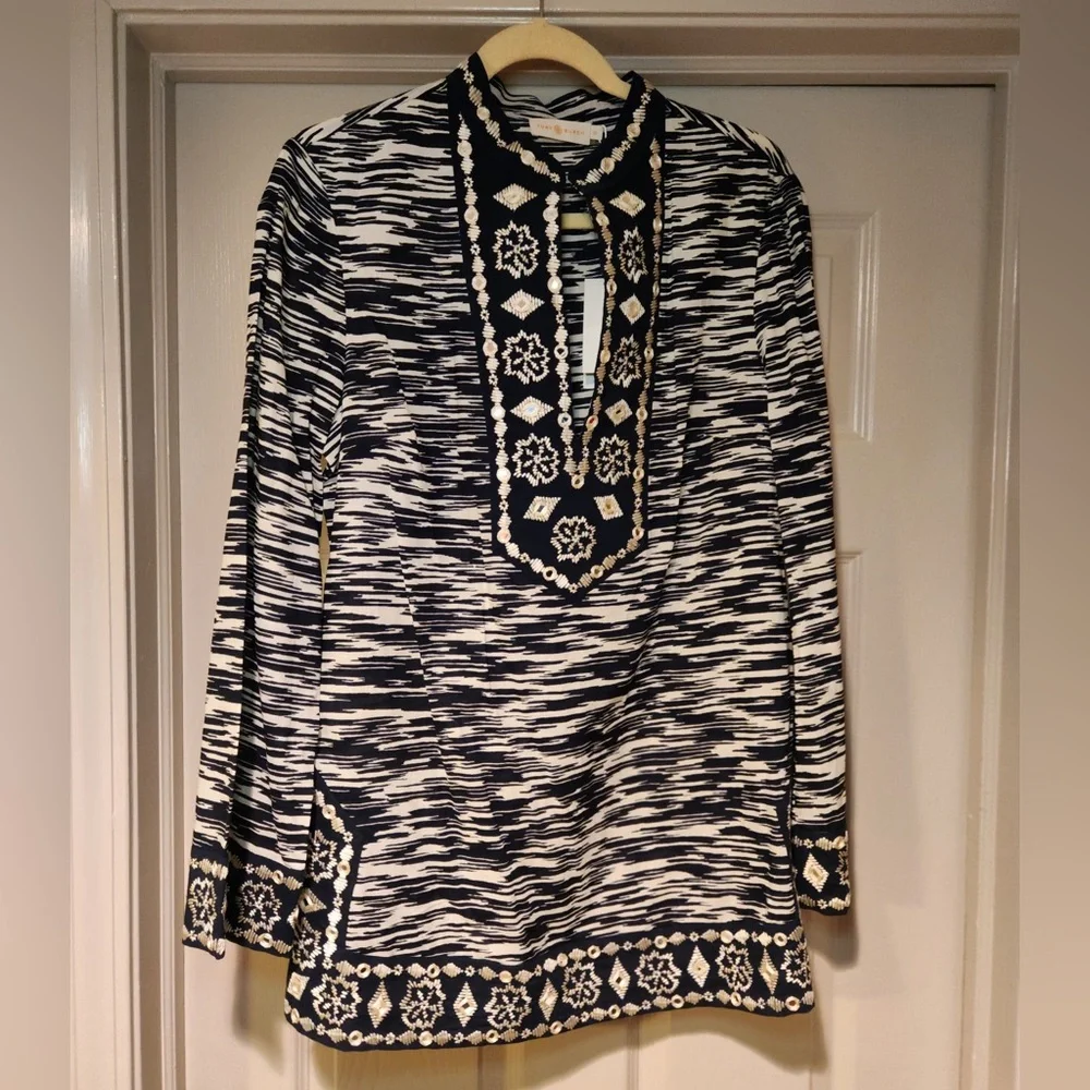 NWT Tory Burch Women’s‎ Space Dye Embellished Shisha Mirror Tunic Luxe Classic